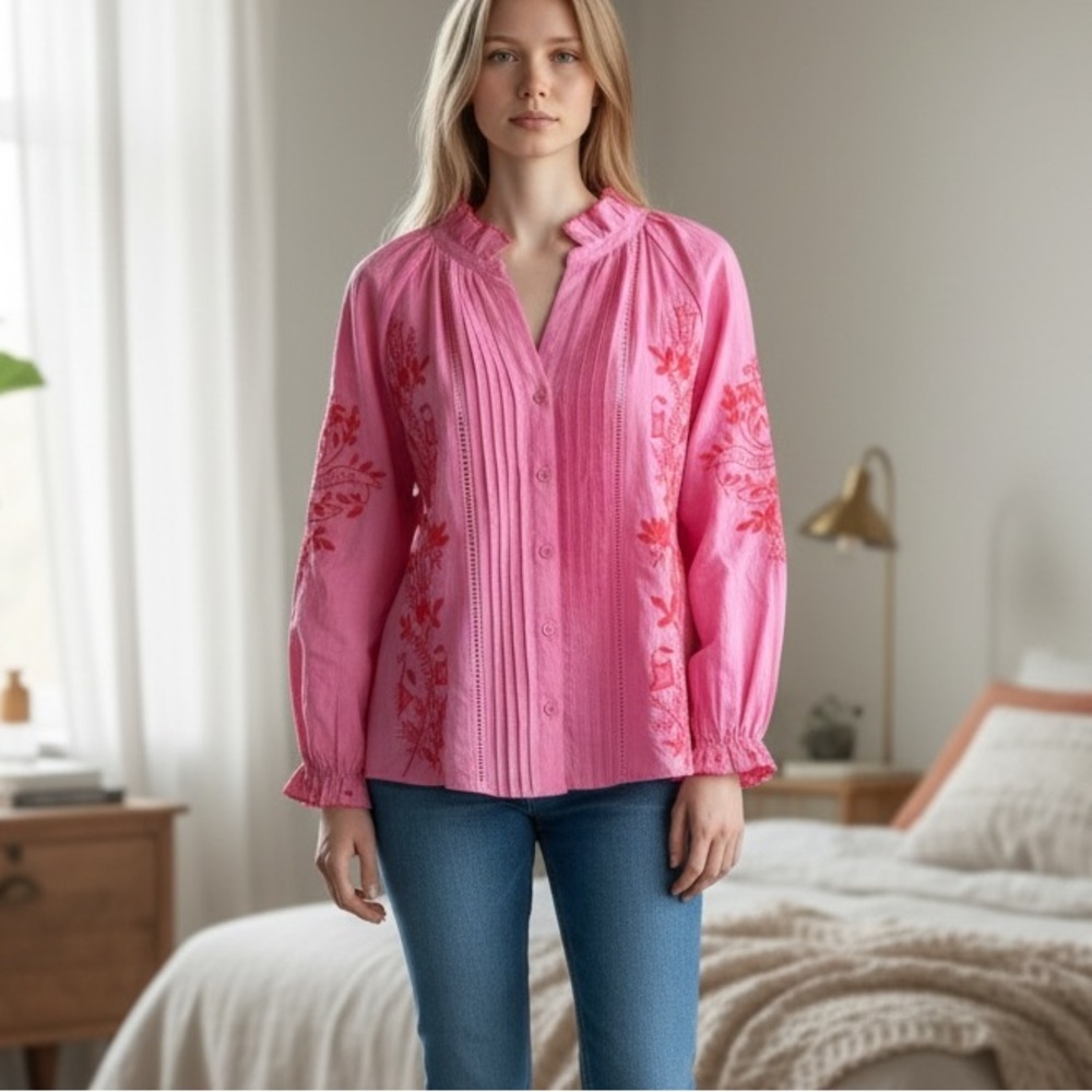 Fate Pink Blouse Elegant Top with Embroidered Details
